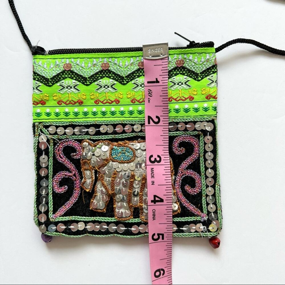Coin Purse Crossbody Sequin Elephant Mini Purse Pouch Green‎ Black - Picture 7 of 9